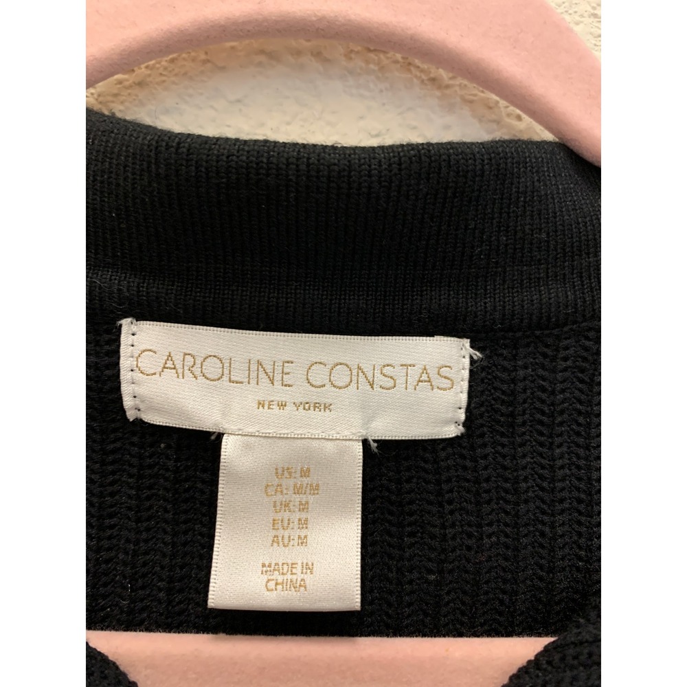 Caroline Constas Womens M Black Short Sleeve Knit Polo White Crochet Trim Top - Picture 6 of 8